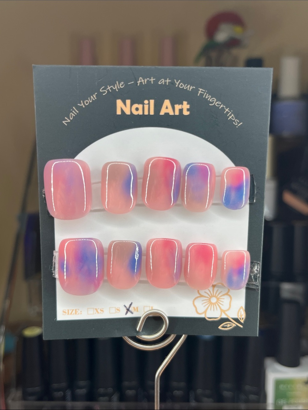 Press-On Nail Set Pink & Blue Ombre Accent